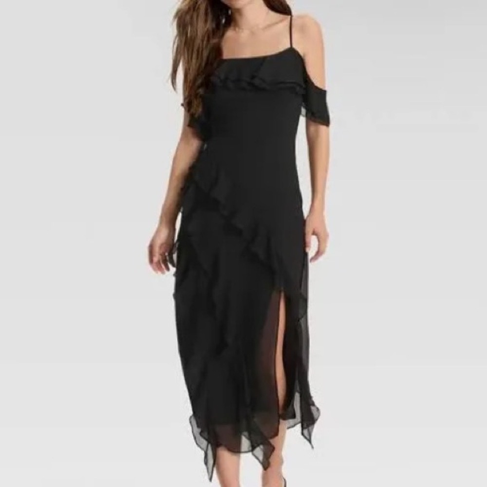 wild fable -Shoulder Ruffle High-Low Dress XS